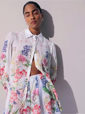 Charo Ruiz Ibiza Floral Print Button Down Blouse - S